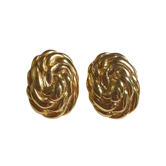 Vintage Gold Tone Clip On Earrings Braided Rope Design Fashion Costume Retro - Picture 1 of 4